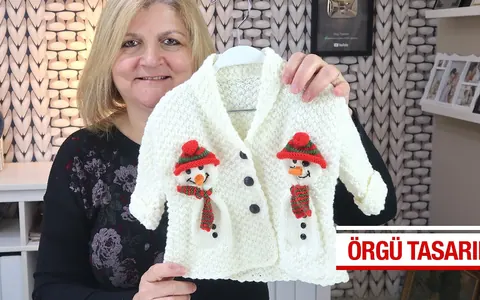 Örgü ile Kardan Adam Konseptli Tüm Örülen Bebek Hırkası