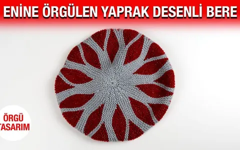Yaprak desenli enine örülen çok şık bayan beresi